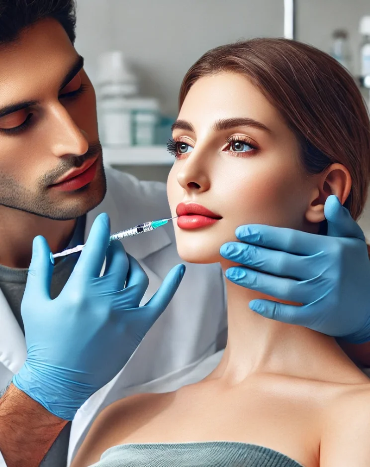 Botulinum toxin injection treatment at a dermatology clinic, illustrating Scrotox procedure